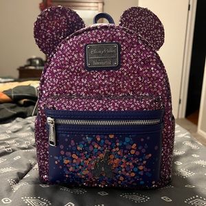 Disney Park Fantasyland Loungefly Purple Sequin Backpack